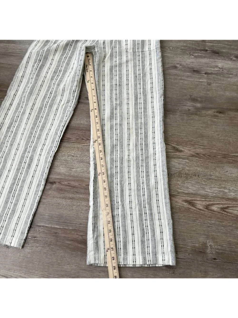 4Our Dreamers Striped Linen Blend Wide Leg Pants Womens L Cream Drawstring Coast